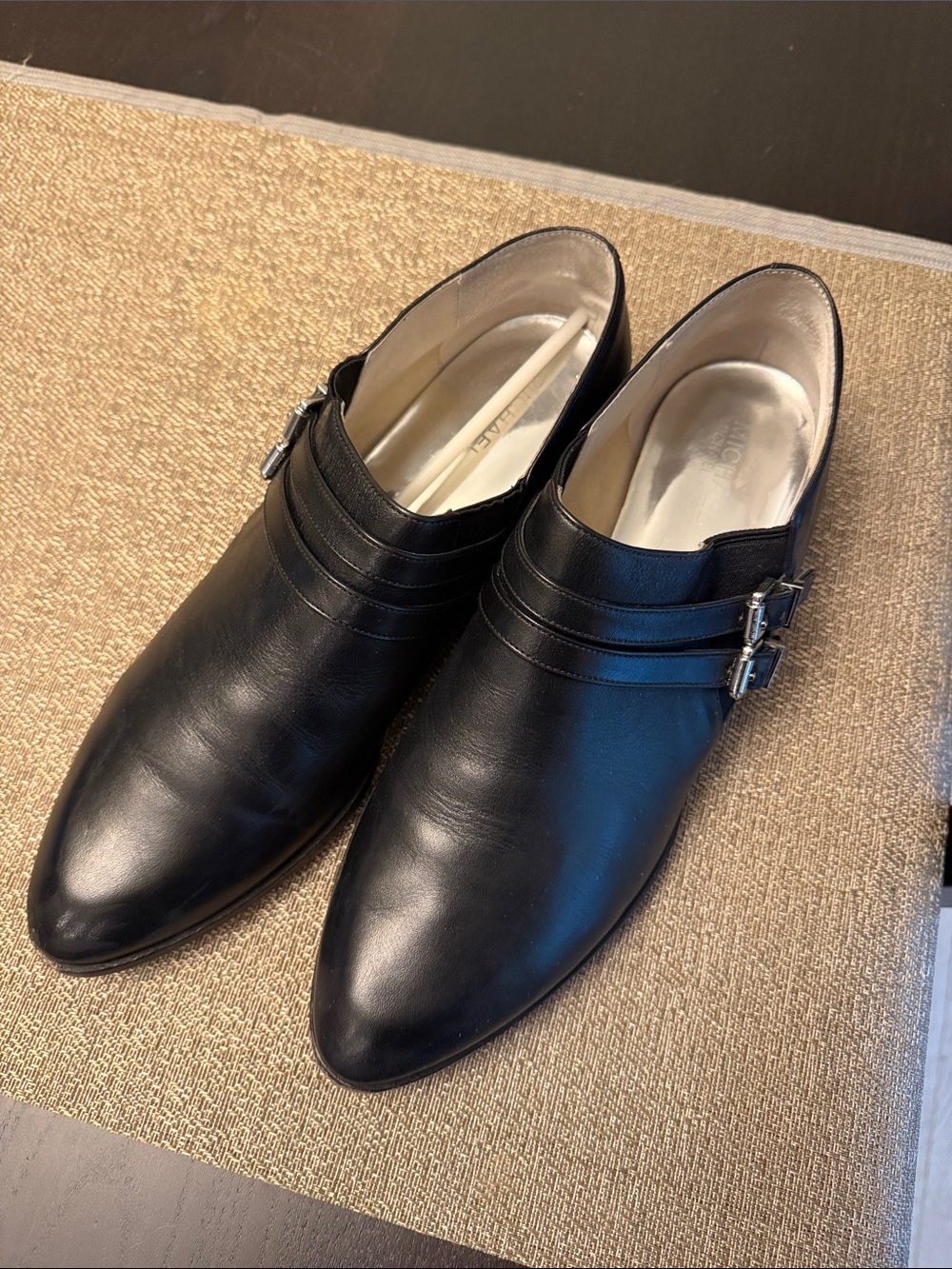 Michael Kors Black Leather Double Buckle Slip-On Loafers
